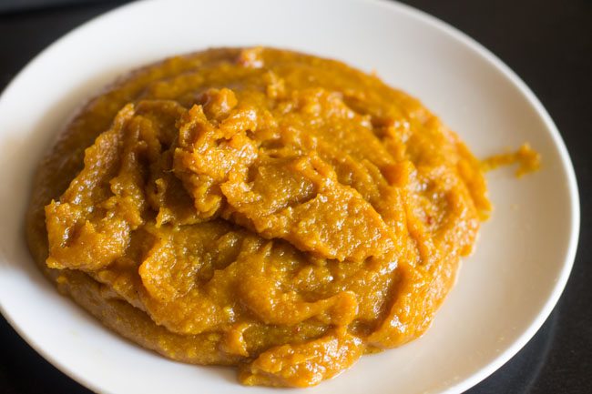 cooked modak mixture on a plate. 