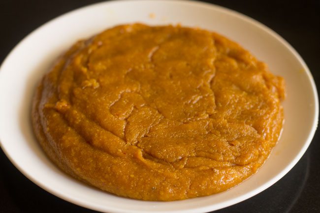 cooked modak mixture on a plate. 