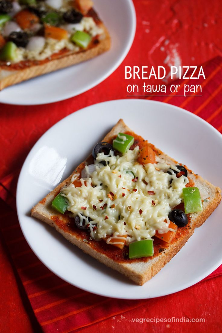 Bread Pizza 2 Ways (Bread Pizza on a Skillet or Tawa & In an Oven)
