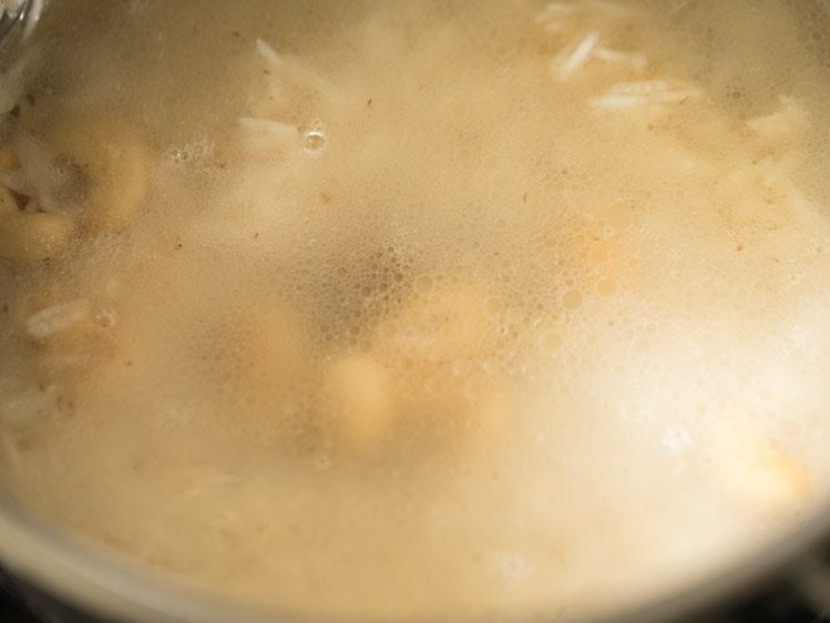 water added to pan for making butter rice. 