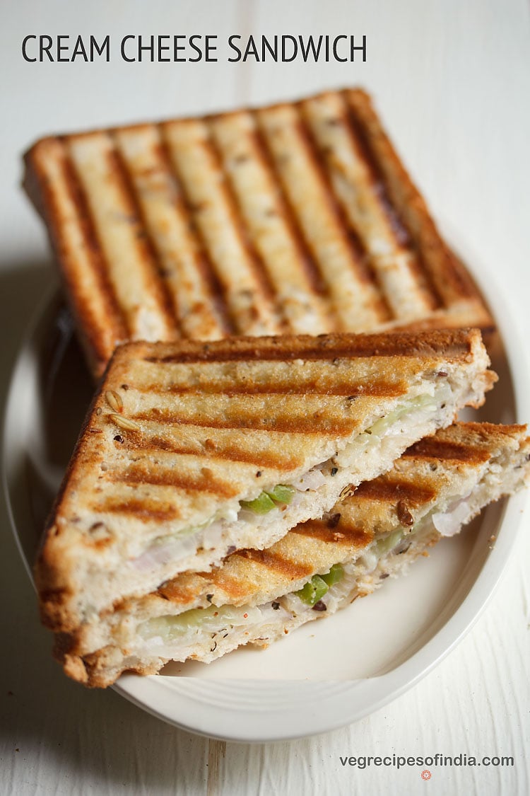 cream cheese sandwich recipe, how to make veg cream cheese sandwich