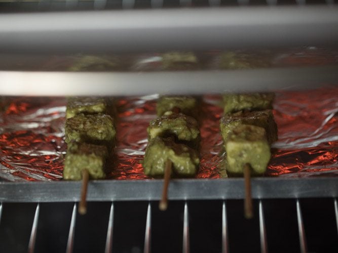 hariyali paneer tikka grilled in the oven. 