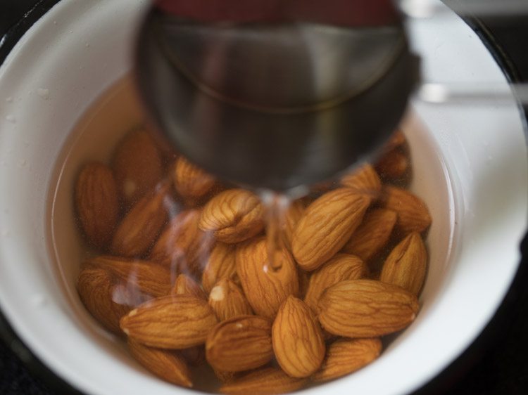 badam soaking in hot water.