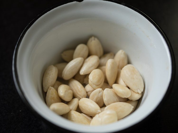 almonds have been peeled after soaking.