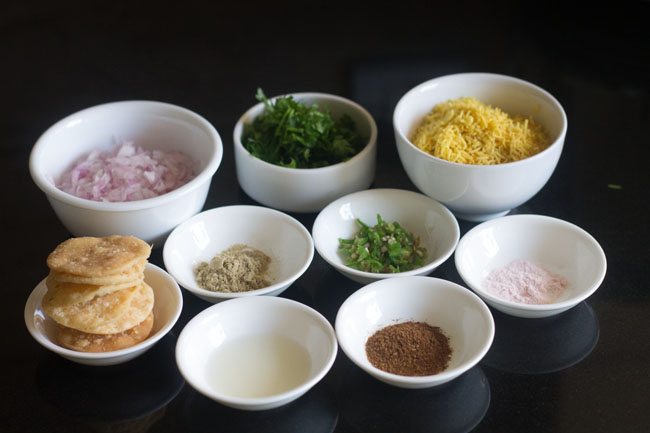 ingredients measure and kept ready for making ragda chaat. 
