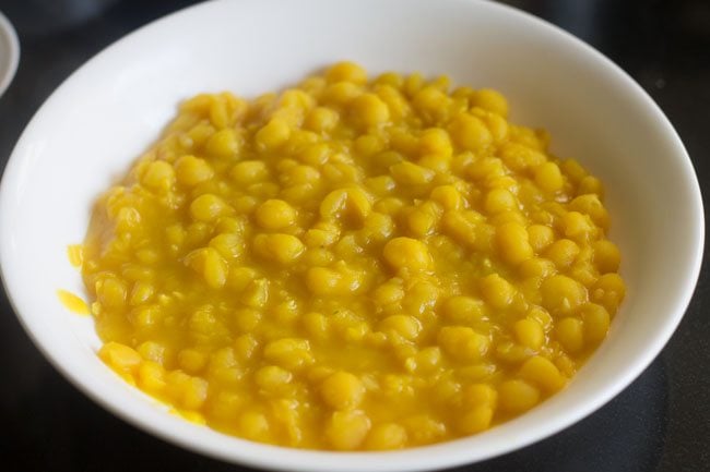 cooked ragda added in serving bowl. 