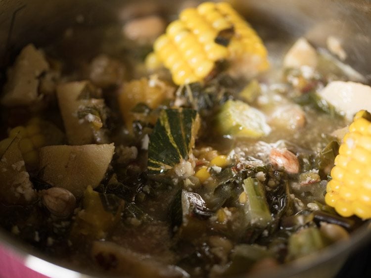 coconut mixed well with the vegetables and greens.