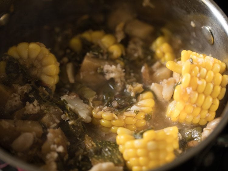 cooking rushichi bhaji.