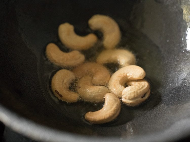 frying cashews till golden. 