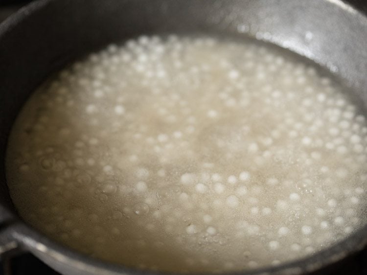 sago cooking in water. 