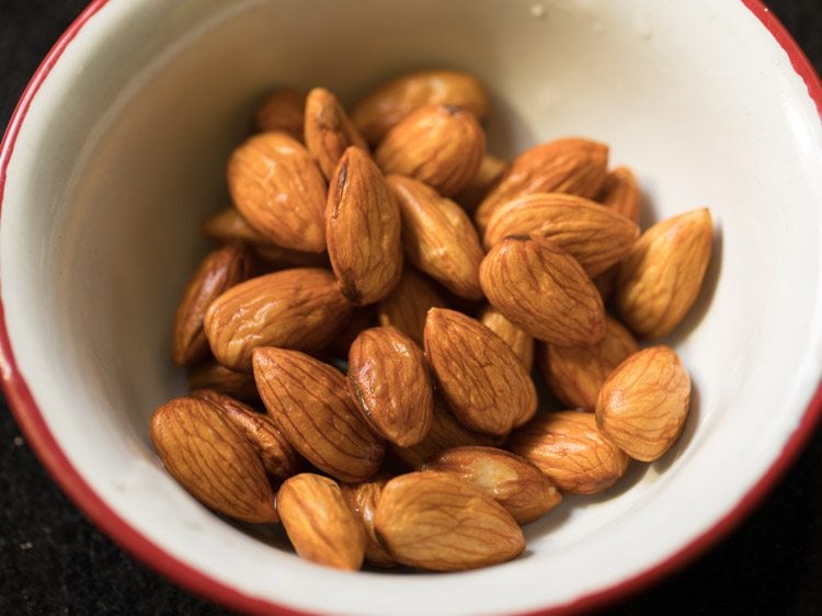 drained almonds for badam kheer recipe.