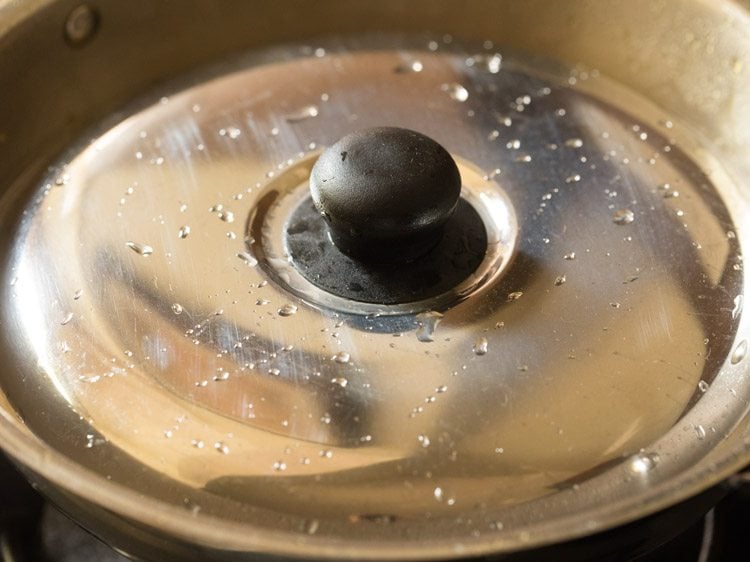 cooking tomatoes in the covered pan.