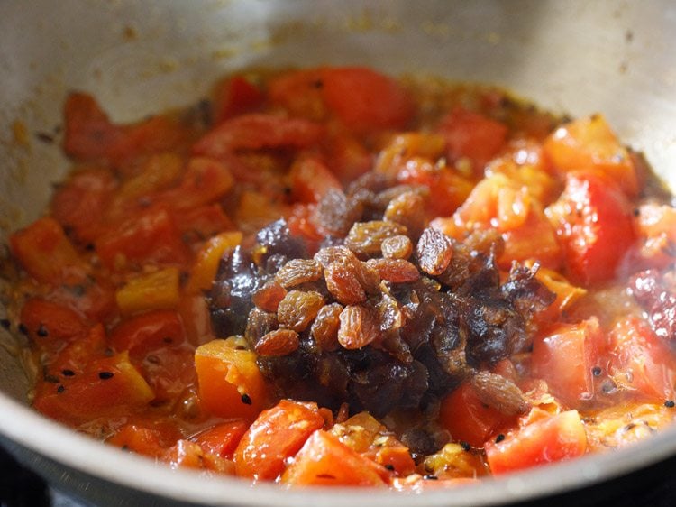 raisins and chopped dates added to the tomato mixture. 