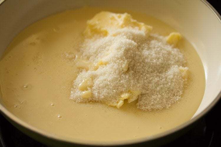 butter, sweetened condensed milk and sugar in a pan