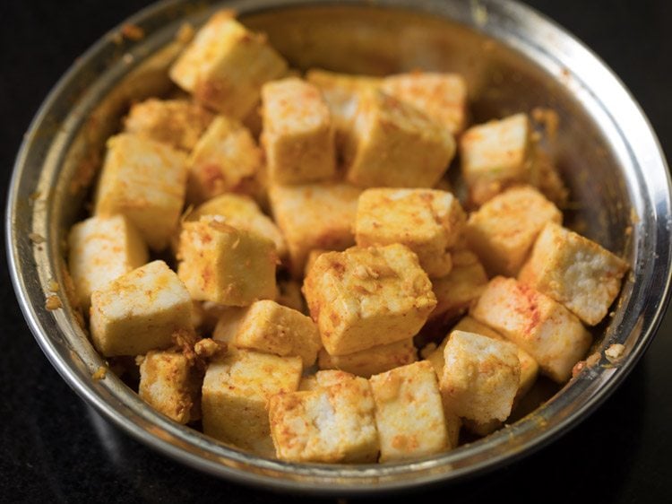 marinating paneer cubes. 