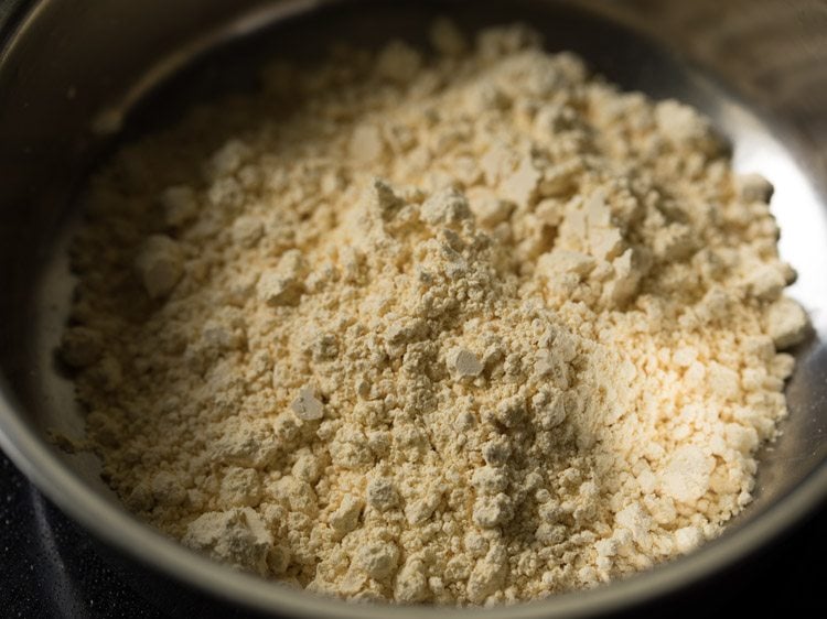 gram flour added to another bowl. 