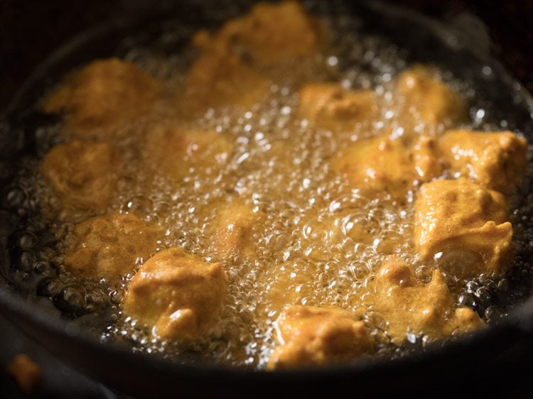 frying paneer cubes. 