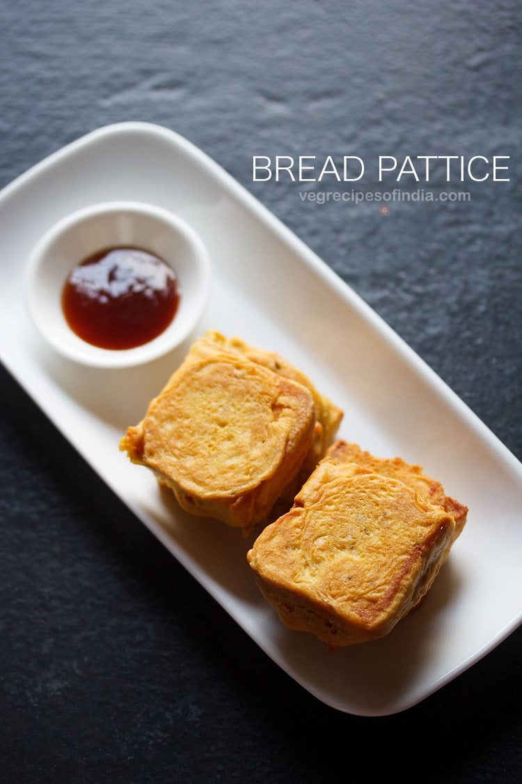 potato bread pattice served on a white platter with a small bowl of sweet date-tamarind chutney kept on the left side and text layovers. 