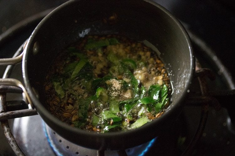 asafoetida added to the spice mixture. 