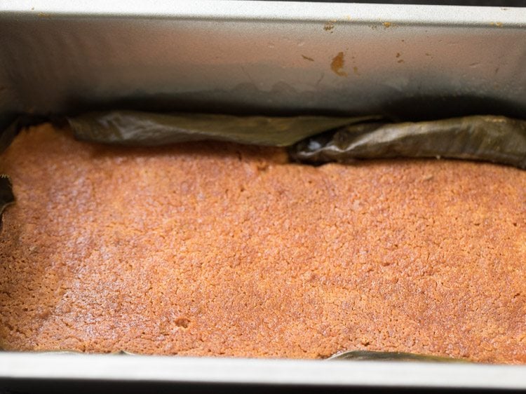 baked chhena poda in the pan. 