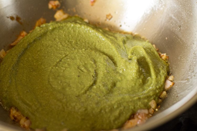 green masala paste added to onions