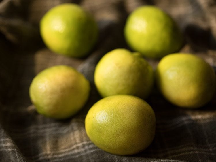 lemons rinsed and dried for naranga achar. 