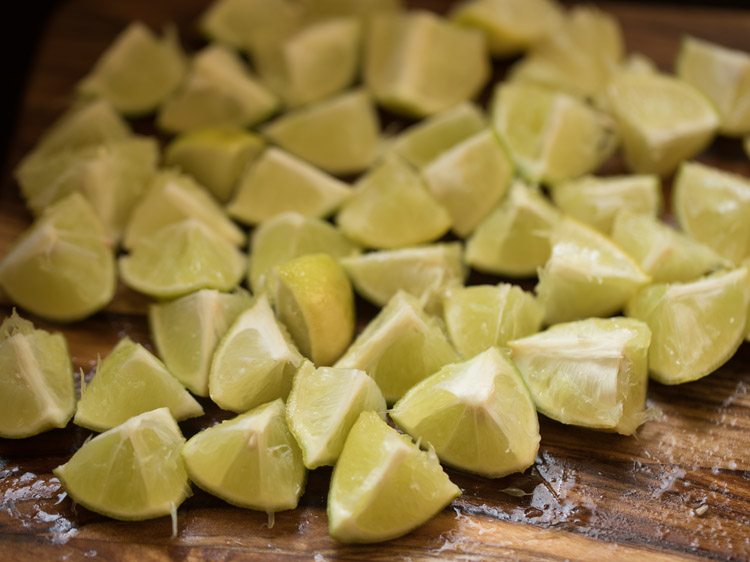 pan fried lemons chopped in eight pieces. 