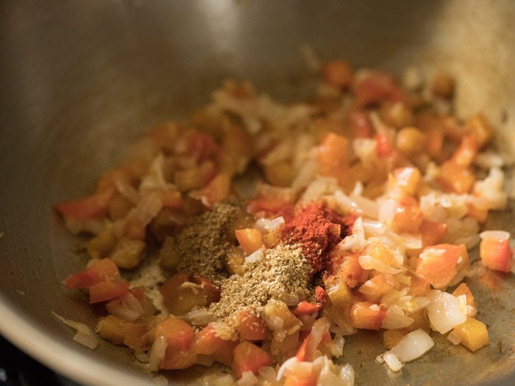 spice powders added to the onion mixture. 