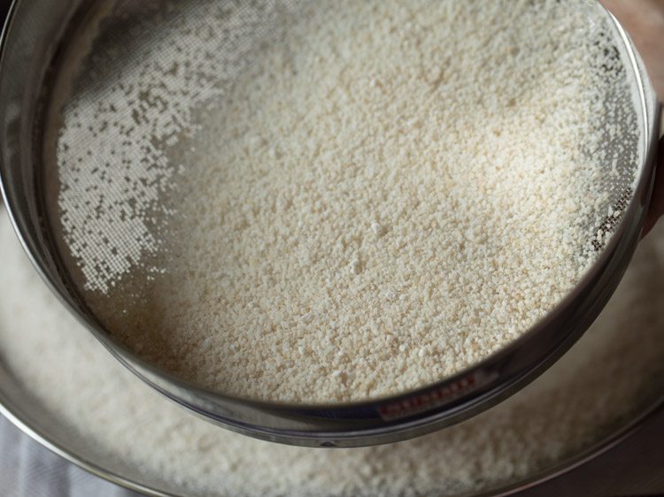 tiny rice grain granules on the sieve. 