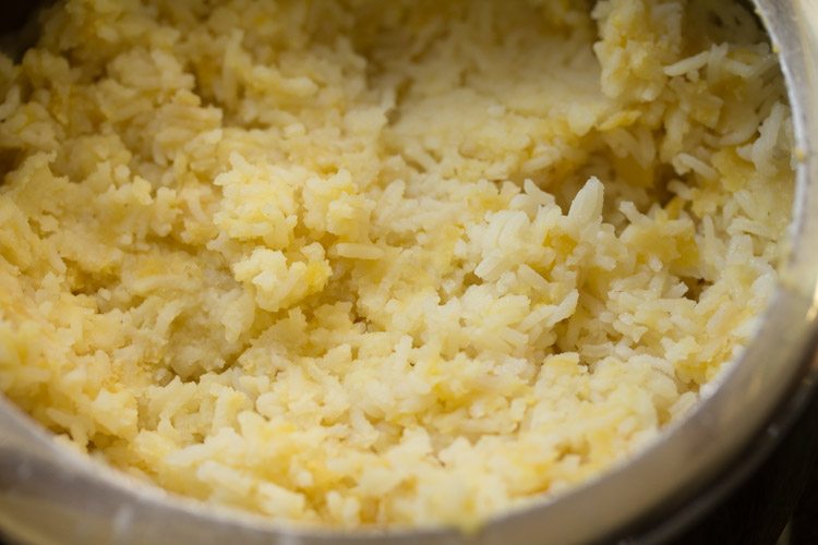 lightly mashed rice and dal for sambar sadam. 