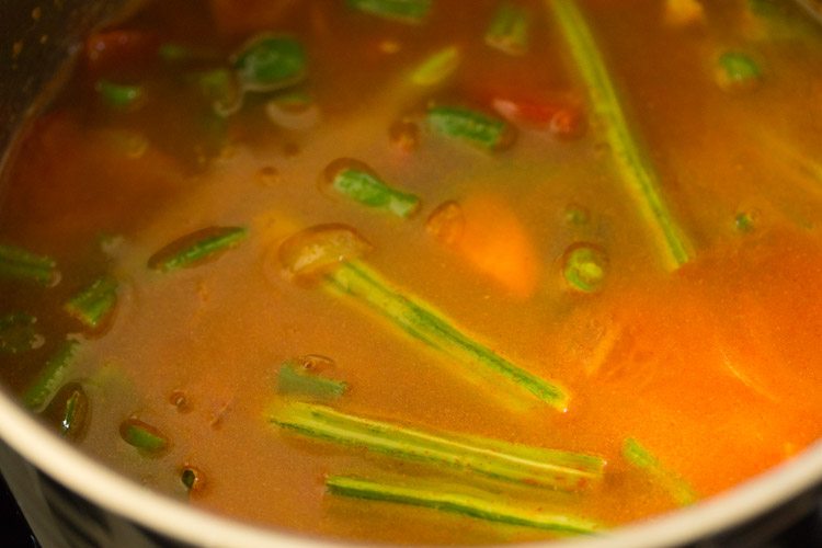 water added to the vegetables. 