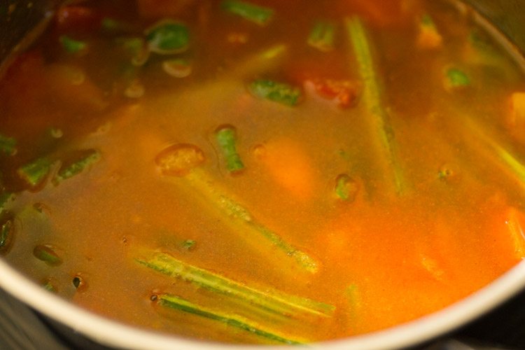 salt mixed well with the vegetables in water. 