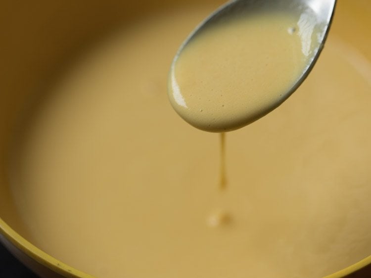 slightly thin, lump-free boondi batter prepared. 