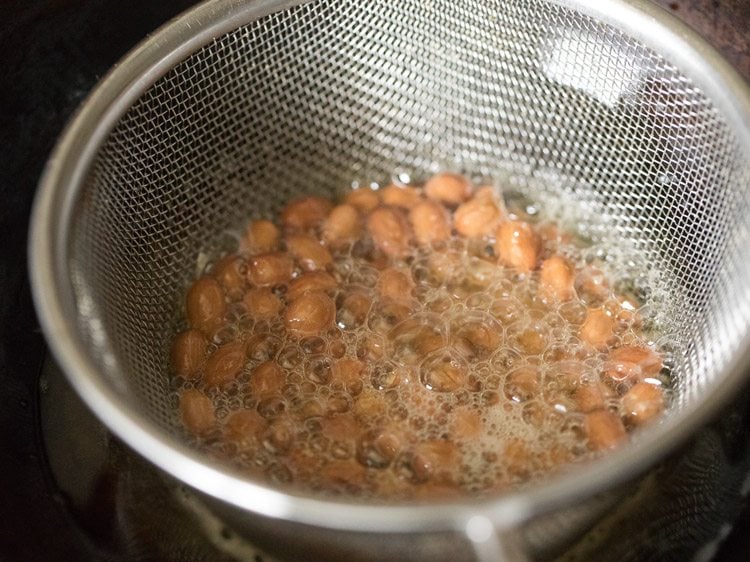 frying peanuts till crisp and crunchy. 