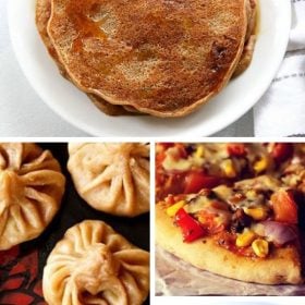collage of whole wheat recipes with text layovers.
