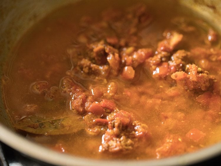 water added to spiced tomato mixture. 