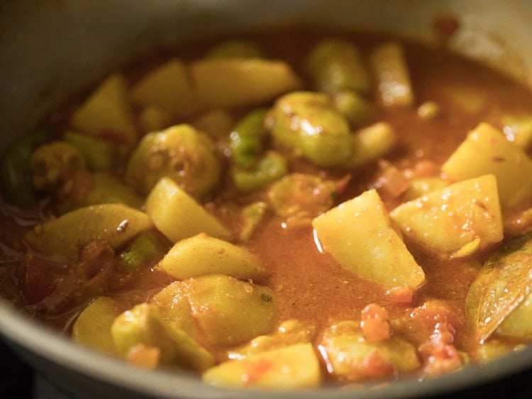 seasonings mixed well in the vegetable curry. 