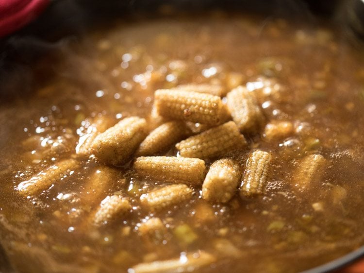 making baby corn manchurian gravy recipe