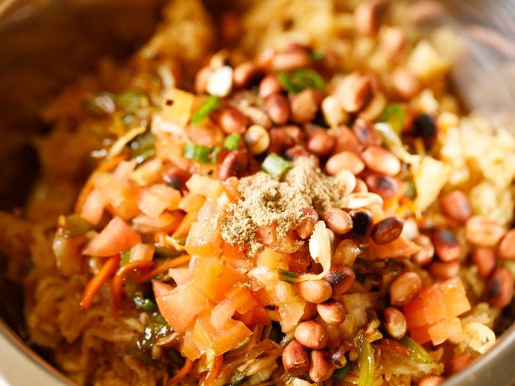 chaat masala and black salt added to bowl. 