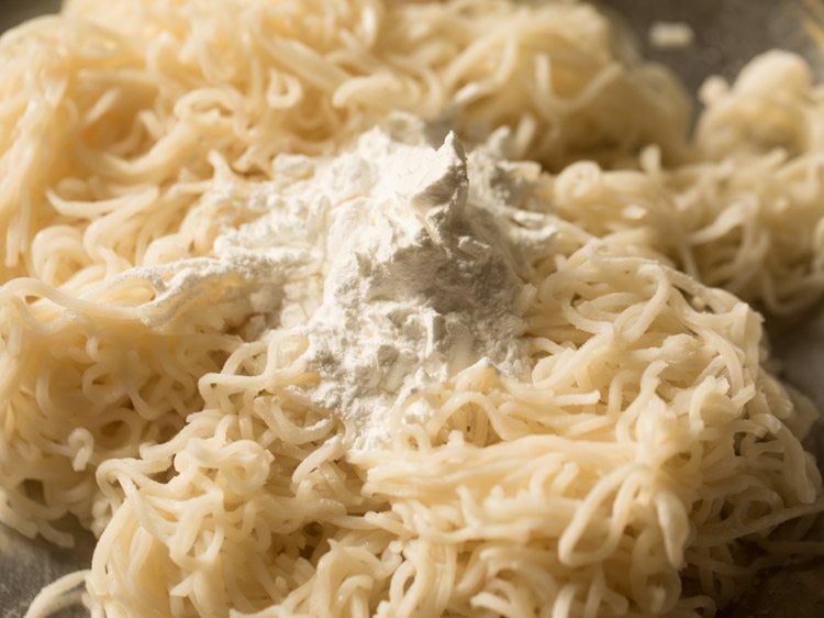 cornstarch added to cooked noodles. 