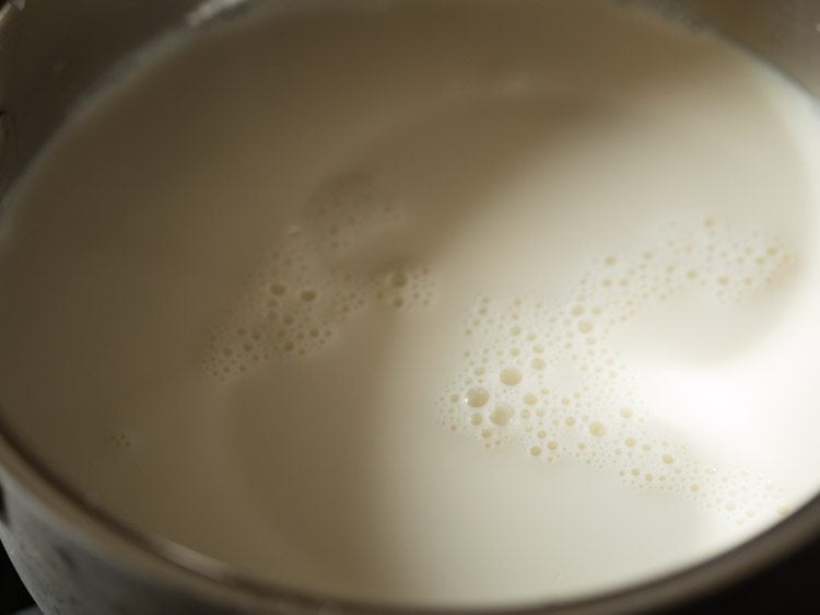 milk added to a sauce pan.  