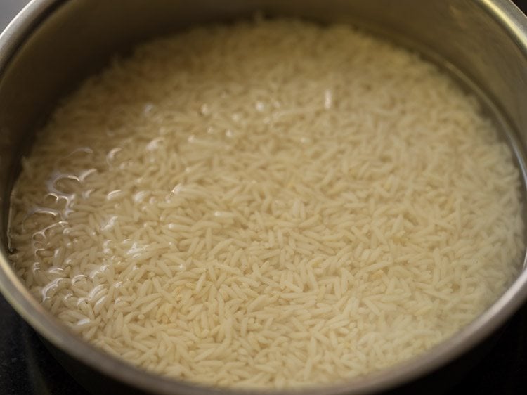 Basmati rice soaked in water.