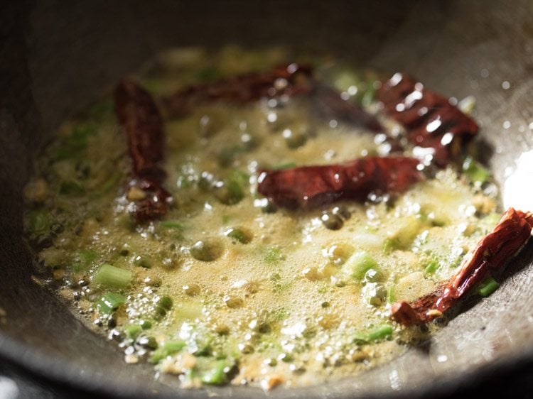 Chili and spring onion frying.