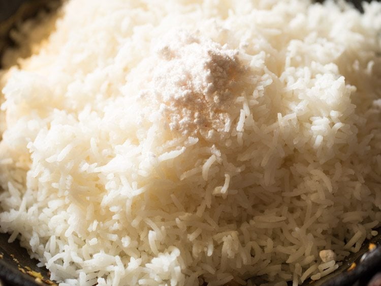 Cooked basmati rice with salt.