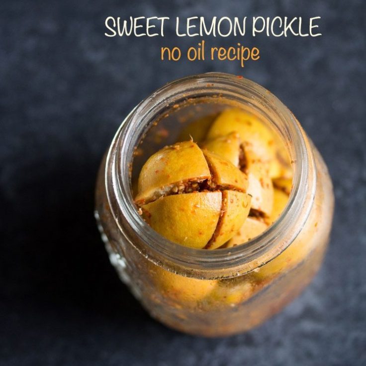 4 Ingredient Tangy & Sweet Lemon Pickle with Sugar and Ajwain