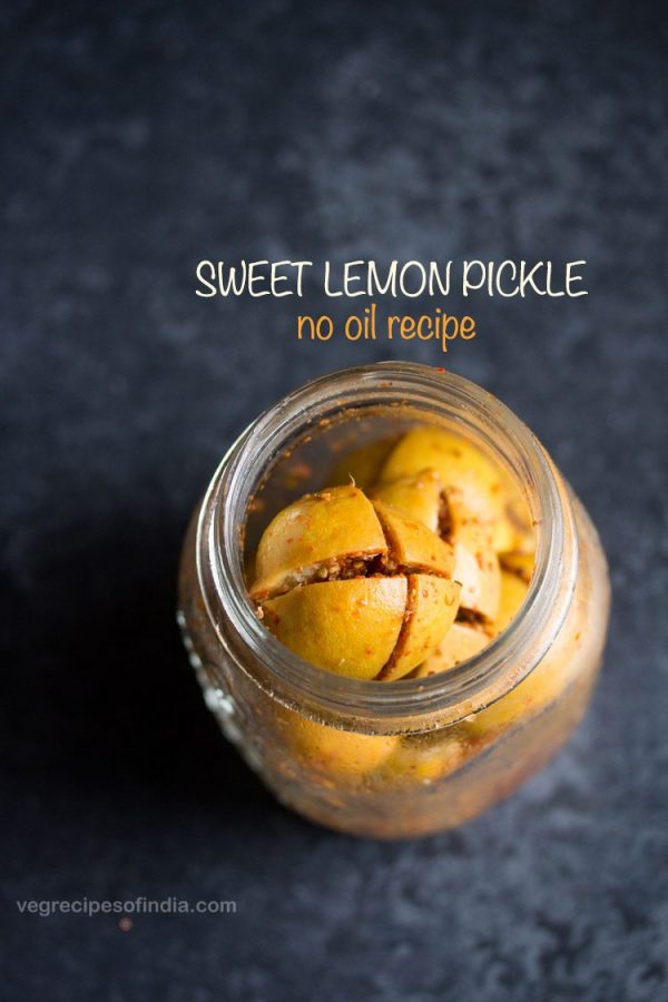 4 Ingredient Tangy & Sweet Lemon Pickle with Sugar and Ajwain