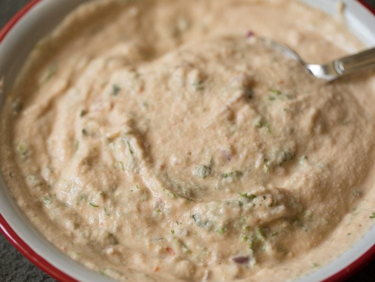 ingredients mixed well in the batter for adai recipe.