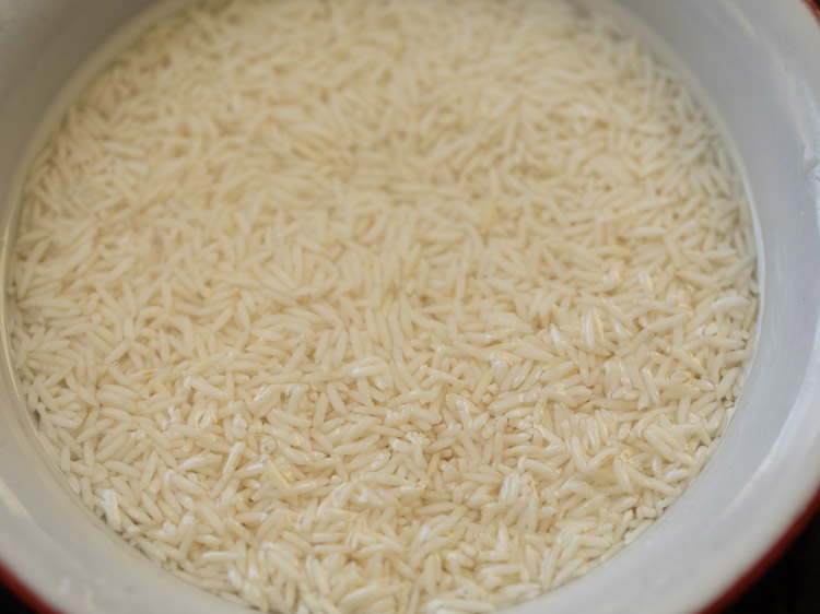 soaking rice in water. 