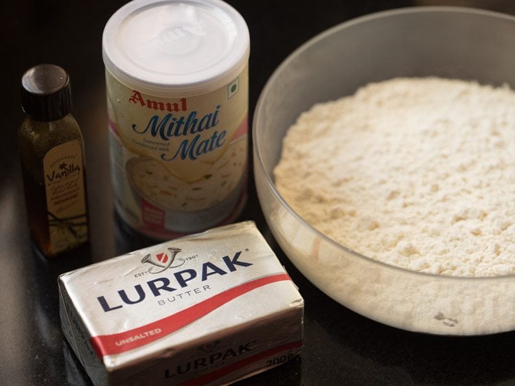ingredients to make butter cake recipe.