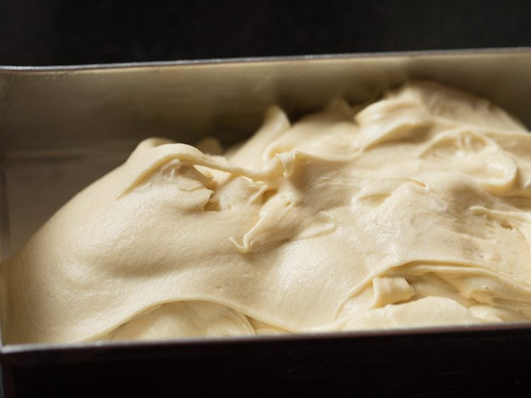 butter cake batter in loaf pan.